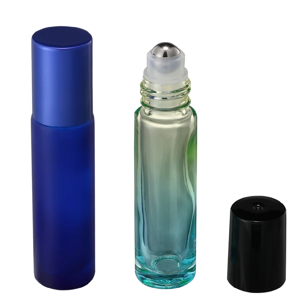 Luxury Mini Round Empty Oil Perfume Roll on Bottle Glass Roller Ball Clear Frosted Bottle 10ml with Stainless Steel Bead